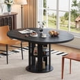 thumbnail image 4 of Extendable Dining Room Table for 4-6, 43.3in-59in Oval Dining Room Table with 2-Tier Storage Shelf, Modern Kitchen Table, Round Dining Stage with Wood Strip Base for Kitchen Living Room, Black, 4 of 8