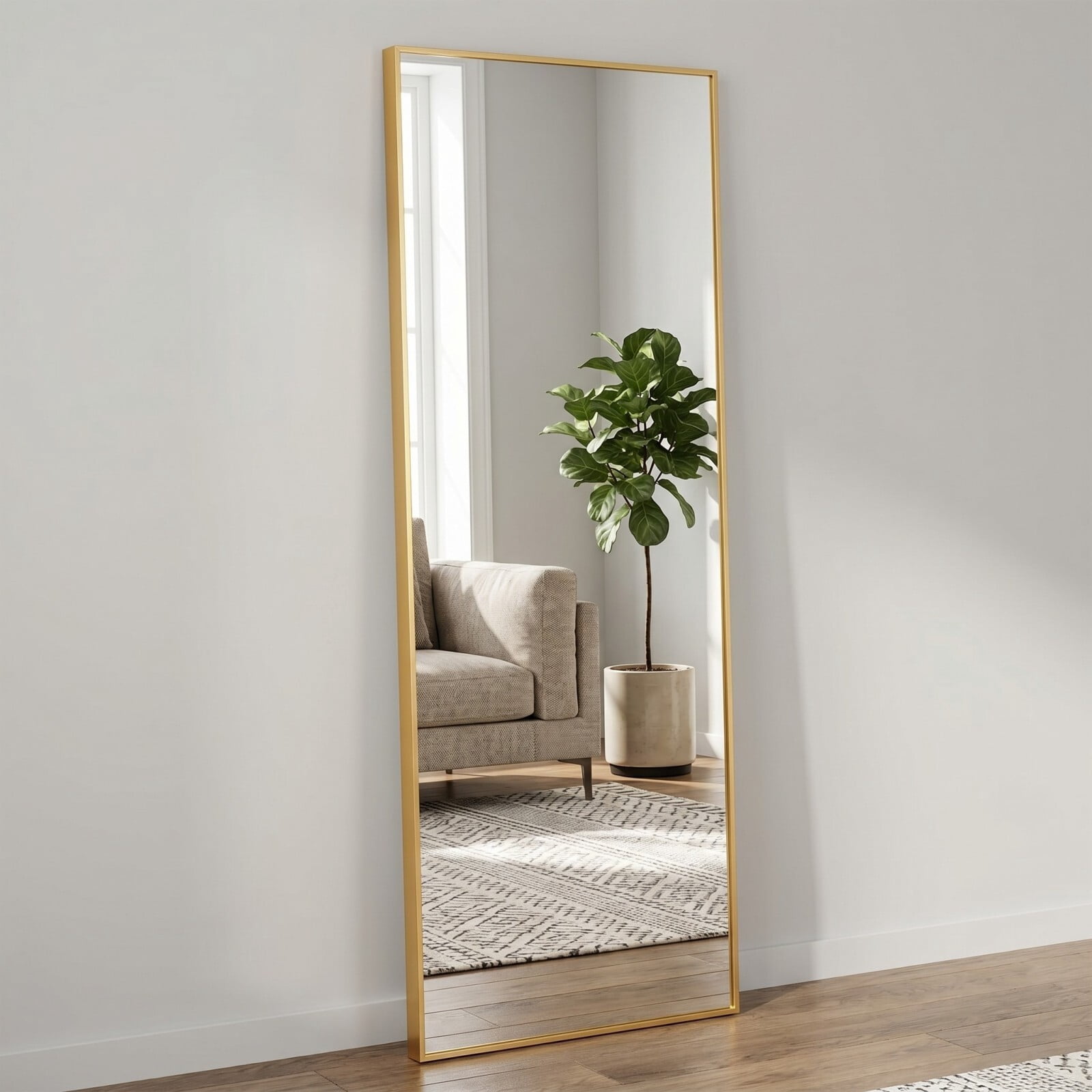 Easy4Home 64"x21" Full Length Mirror Rectangular Standing Floor Mirror, Gold