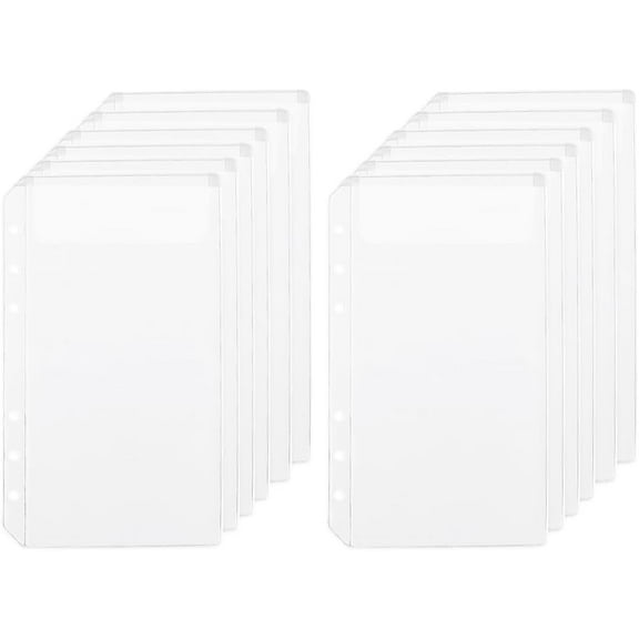12 Sheets A6 Binder Dividers Plastic 6 Hole Binder Pockets Clear PVC Rectangle Zipless Folders Loose Leaf Filling Document Protector Bags