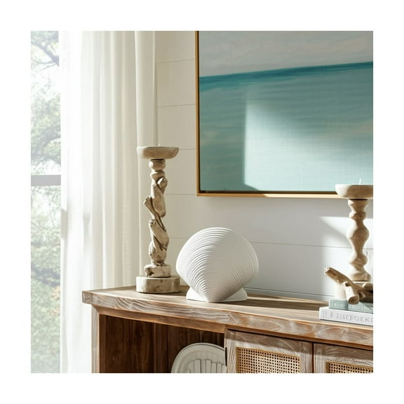 Coastal Shell Figurine Decor - Textured Stoneware Ornament for Home & Office - Minimalist Accent for Bedroom & Living Room - 6" White