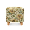 thumbnail image 2 of SCRAWLGOD Vintage Sunflower Leaf Beige Square Ottoman Cover Soft Ottoman Slipcover Thick Stretch Footrest Stool Cover with Elastic Band for Square Storage Ottoman Decor, 2 of 7