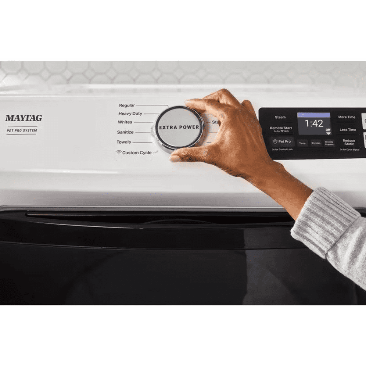 Maytag 27 Inch Smart Pet Pro Front Load Washer with 5.0 cu. ft. Capacity in White MFW7020RW