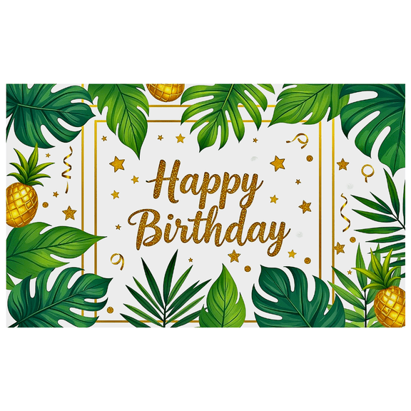 Tropical Leaf Pineapple Themed Happy Birthday Banner Party Decoration Background Backdrop Photography Props for Birthday Parties Celebrations and Photo Shoots