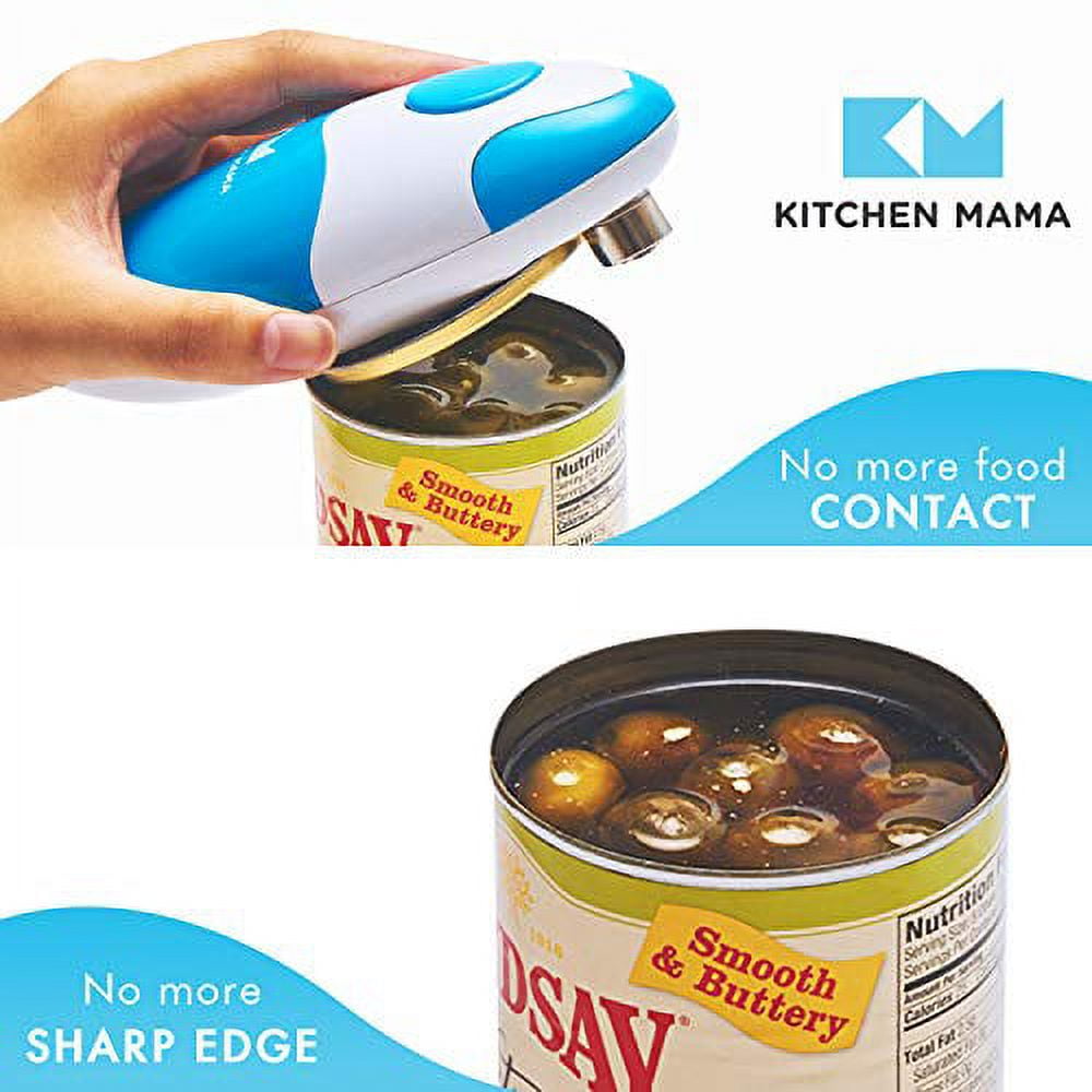 Kitchen Mama Electric Can Opener 2.0: Upgraded Blade Opens Any Can Shape - Smooth Edge, Food-Safe, Handy with Lid Lift, Battery Operated Handheld Can