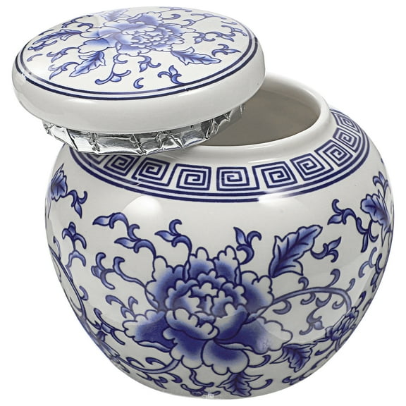 Blue and White Ceramic Porcelain Jar Vintage Floral Tea Canister Airtight Ginger Jar Sugar Container for Home Chinoiserie Decor