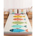 thumbnail image 2 of Twin XL Size Fitted Sheet Set - Coastal Nautical 2 Piece Bedding Sets 16" Deep Pocket Fitted Sheet with 1 Pillowcases, Summer Cute Cartoon Fishes Plaid Pink Brushed Microfiber Hotel Luxury Bed Sheets, 2 of 9