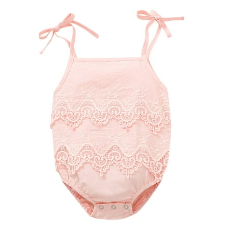 

DNDKILG Baby Toddler Girls Lace Sleeveless Bodysuits Pink 0-24M 60
