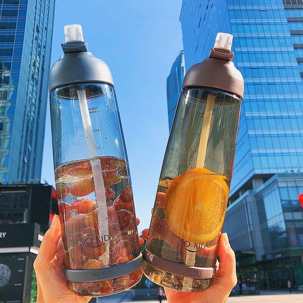 Large-capacity Plastic Water Bottle with Straws Portable Cup For Outdoor Sports And Fitness Student Couple Cup Kids Water BottleYellow-800ML He Qiyong unisex