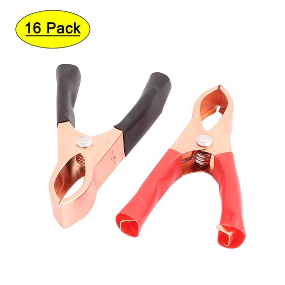 16Pcs Golden Plated Car Battery Test Alligator Clip Red Black 30A