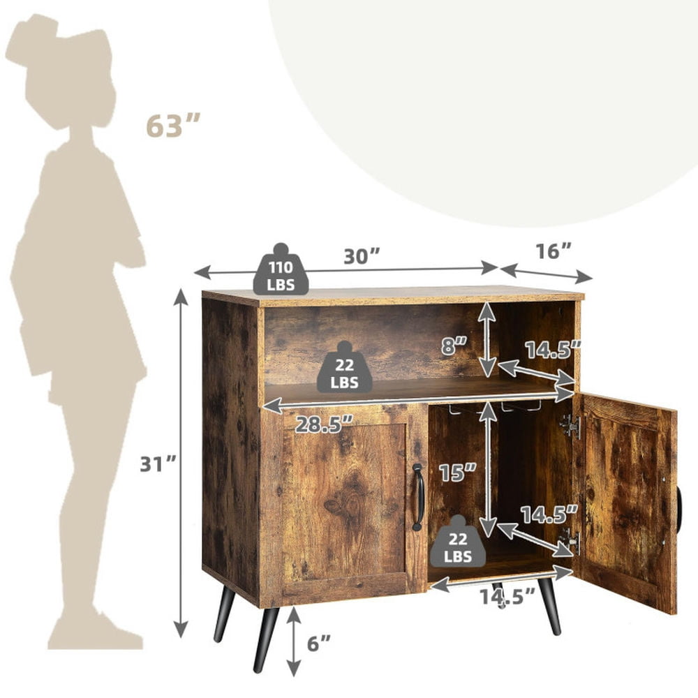 Finihen Kitchen Storage Cabinet, Buffet Sideboard, Mid-century Wooden Storage Cabinet Wine Glass Holders, for Dining Room, Kitchen, Living Room, Rustic Brown Finihen Kitchen Storage Cabinet, Buffet Sideboard, Mid-century Wooden Storage Cabinet Wine Glass Holders, for Dining Room, Kitchen, Living Room, Rustic Brown