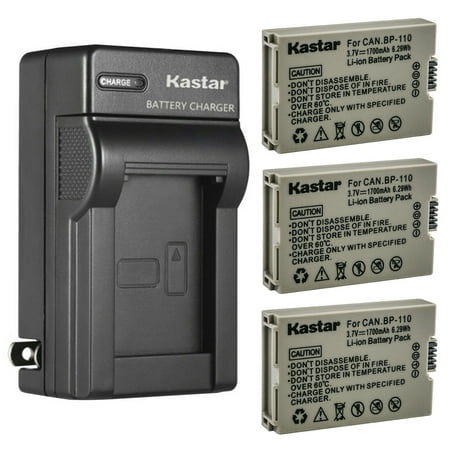 Kastar 3-Pack Battery and AC Wall Charger Replacement for Canon BP110 BP-110 BP110 Battery CG-110 Charger Canon VIXIA HF R20 HFR20 VIXIA HF R20 Red VIXIA HF R20 Silver VIXIA HF R200 HFR200 Camera