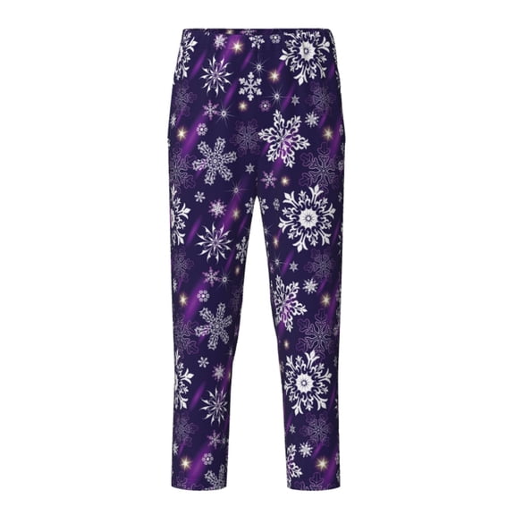 Xecao Christmas Purple Snowflakes Print Teenagers' Pajama Pants Long Sleep Pants Soft Elastic Waist Pajama Bottoms Elastic waist with 2 Pockets 5-16 Years-XS(5-6)