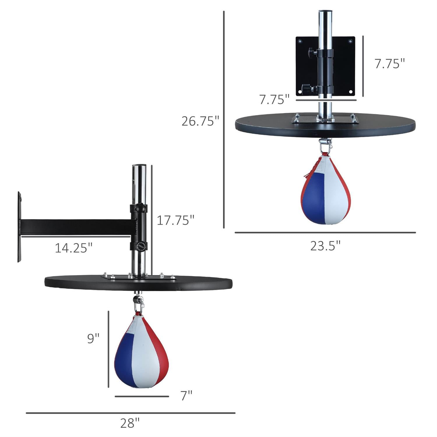 Demifill Speed Bag Boxing Punching Bag - 9" H x 7" Dia., With Heavy-Duty Steel Platform, Wall Mount Height Adjustable PVC Leather MMA Training Equipment