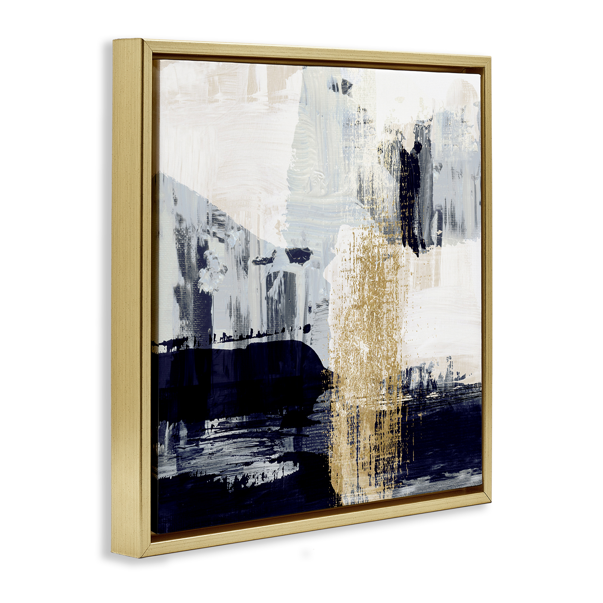 Stupell Industries Gold Paint Stroke Abstract Abstract Painting Gold Floater Framed Canvas Art Print Wall Art, 18 x 18