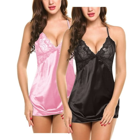 HYSYSB Nightgowns for Women women s Chemises & Negligees nighty for Women spaghetti Strap Nightgown fashion Sexy Lace Sleepwear Lingerie Bow Underwear Nightdress chemise for Women Orange M