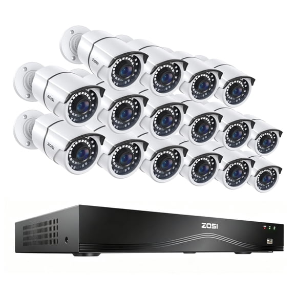 ZOSI 16Channel 5MP POE Home Security Cameras System,8MP 16CH H.265 CCTV NVR and 16 x 5MP Surveillance PoE IP Cameras Indoor Outdoor,120ft Night Vision,Free Remote Access, No HDD
