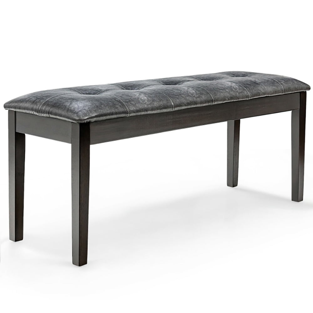 Finihen Upholstered Dining Bench, Upholstered Entryway Bench, Upholstered Dining Room PU Bench Solid Wood Button Tufted, for Living Room, Bedroom, Entryway, Gray