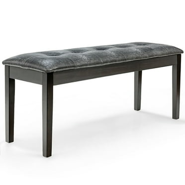Topcobe Upholstered Dining Room PU Bench Solid Wood Button Tufted for Living Room, Bench for Bedroom, Indoor Bench Seat, Gray