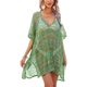 thumbnail image 1 of Vestido playero holgado con escote en V, diseño calado, traje de baño suave para mujer, verde, talla única, elegante para el verano, 1 of 6
