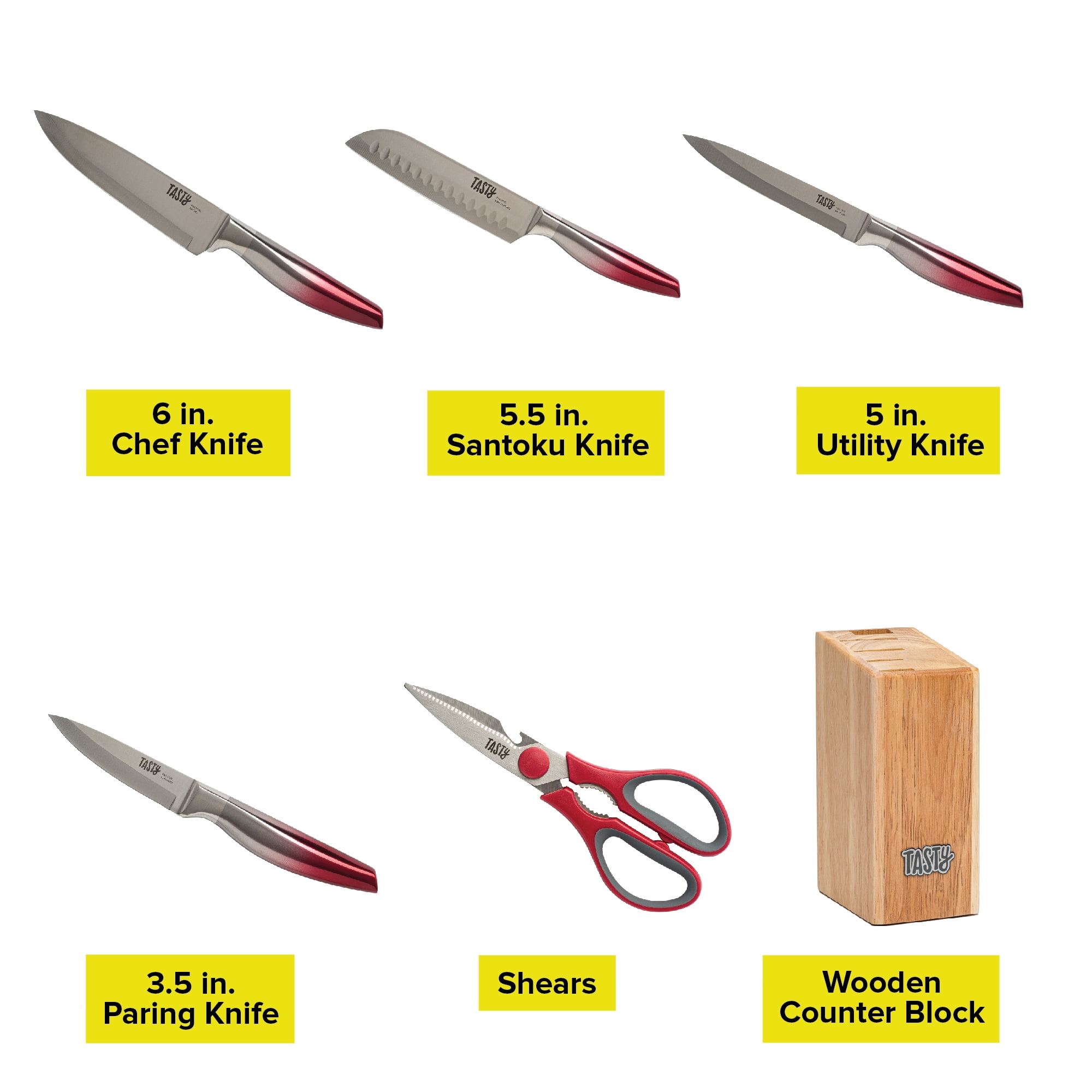 Essentium 6-Piece Resin Handle Knife Set // Walnut Block  Modern knife  sets, Knife sets, Modern kitchen knife set