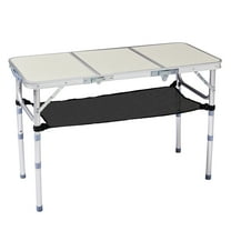 3ft Outdoor Folding Camping Table - White Pebble (3 Adjustable Heights, 110LBS Capacity, Aluminum Lightweight, Mesh Shelf Carry Handle, for Picnic/BBQ/Beach/Indoor)