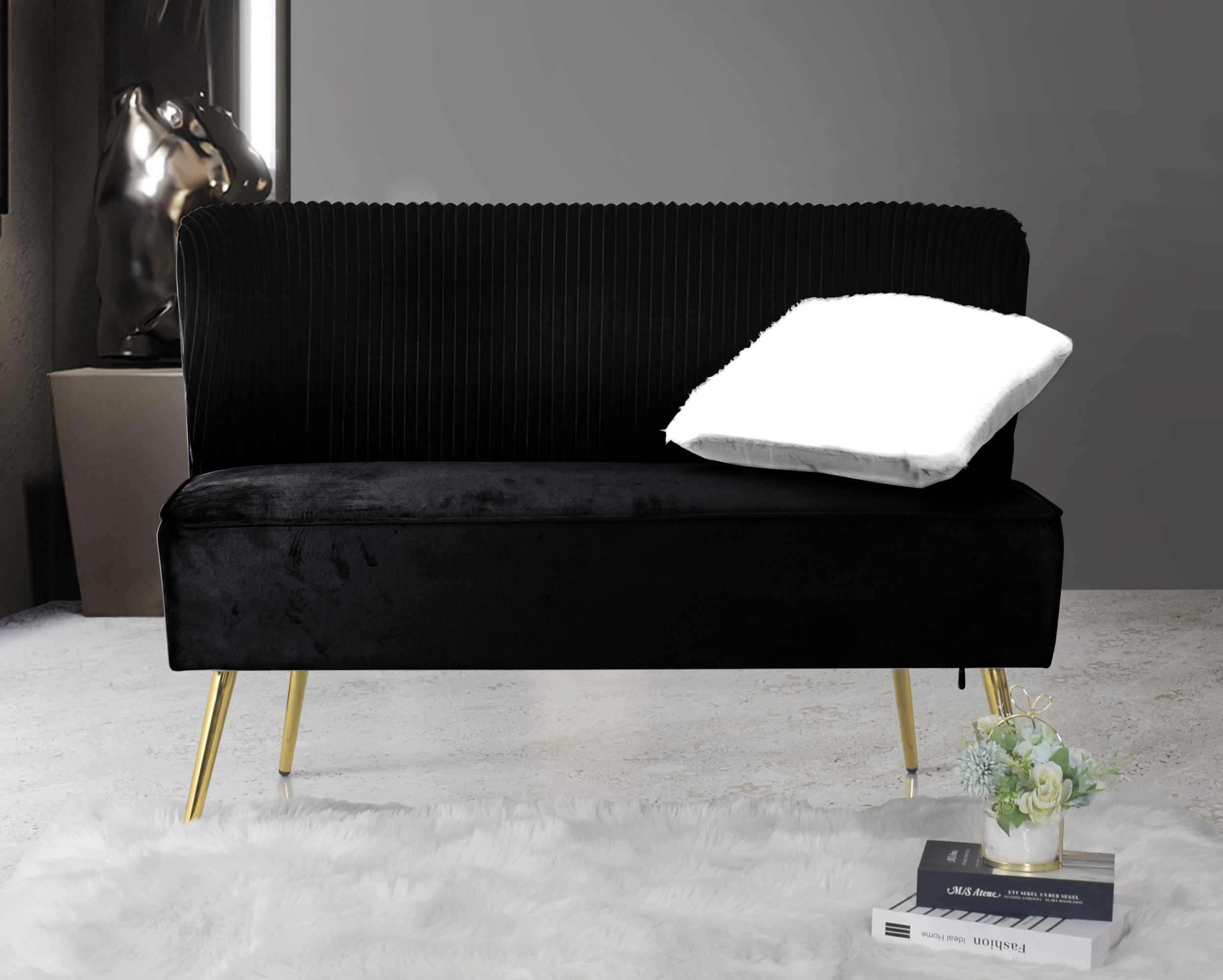 Home Design Hestie 3-Piece Velvet Living Room Set with Side Chair, Loveseat, and Sofa, Modern Curved Backrest Design, Black
