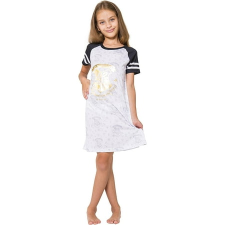Harry Potter 'Gold Crest' Short Sleeve Raglan Nightgown Pajama, White, 7/8