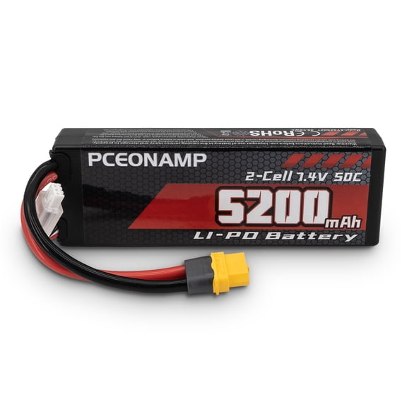 PCEONAMP  5200mAh 2S Lipo Battery 7.4V  Battery with XT60 Plug Hard Case fit for 1/8 1/10 RC Vehicles Car Slash RC Buggy Truggy RC Airplane UAV Drone