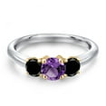 thumbnail image 3 of Gem Stone King 925 Silver and 10K Yellow Gold Purple Amethyst and Black Diamond Engagement Ring for Women | 1.02 Cttw | Round 5MM | Gemstone February Birthstone | Size 7, 3 of 6