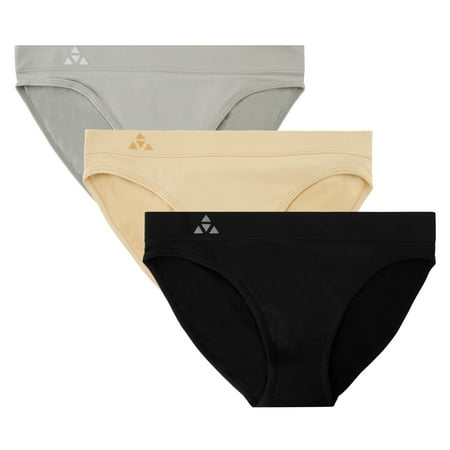 

Balanced Tech Women s 3 Pack Seamless Low-Rise Bikini Panties - Black/Nude/Grey - X-Small