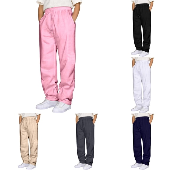FYDUU Boys Sweatpants Elastic Waist Drawstring Loose Fit Athletic Joggers Pants Comfortable Straight Leg Casual Trousers for Kids and Versatile Slacks 9-10 Years