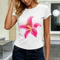 thumbnail image 4 of Xdegoge Womens Lily Floral Graphic Print Crop Tops Short Sleeve Crewneck Slim Fit Shirts Summer Casual Botanical Trendy Fitted T Shirts Y2K Vintage Inspired Basic Tees, 4 of 6