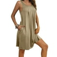 thumbnail image 2 of Women Summer Nightgowns Casual Round Neck Sleeveless Sleepshirts Loose Solid Pleated Soft Nightshirt with Pockets Khaki, 2 of 7