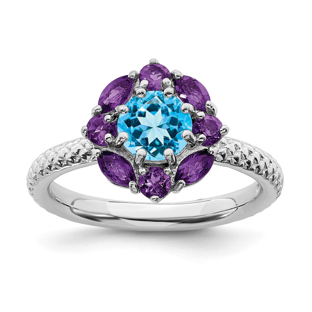 Stackable Expressions Sterling Silver Simulated Amethyst and Blue Simulated Topaz Butterfly Ring 