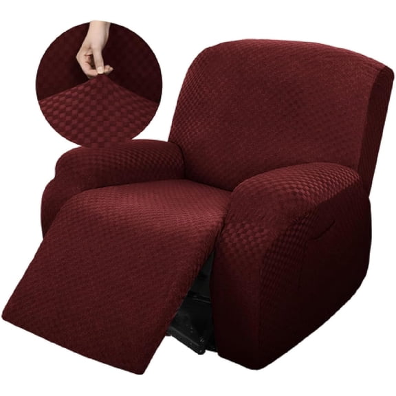 SUSUZI Recliner Chair Cover 4-Pieces Stretch Reclining Armchair Slipcover, 1 Seater Massage Rocker Recliner Cover, Furniture Protector with Elastic