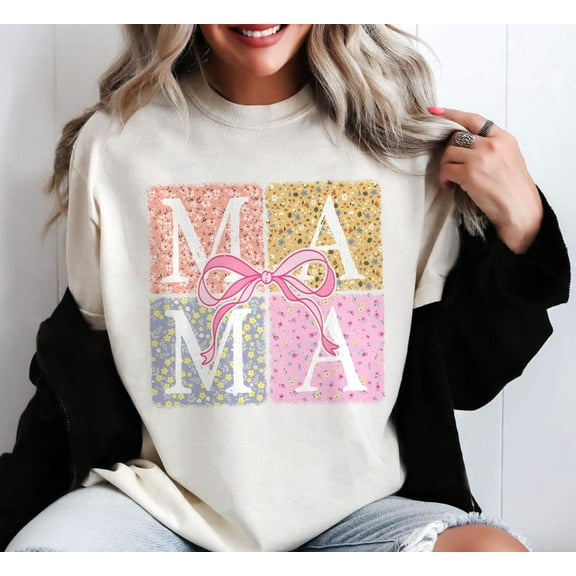 Floral Mama Coquette Bow Shirt, Mom Comfort Colors T-Shirt, Mama Varsity Tee, Floral Spring Mamam Shirt, Boho Mama Shirts, Mothers Day Gift