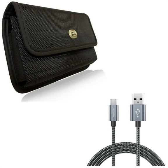 Charger Cord Type-C 6ft USB Cable w Holster Rugged Case Belt Clip J9D for Acer Liquid Jade Primo - Alcatel Idol 4S - ASUS ROG Phone, ZenFone AR 6 4 Pro - Blackberry Motion - BLU G9