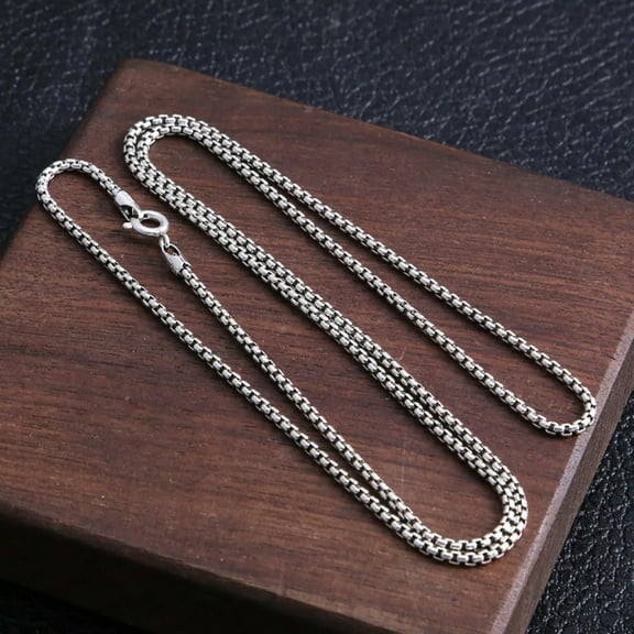 K-KED Solid 925 Sterling Silver Chain Women 2mm Square Box Link Necklace 24inch/10.5g