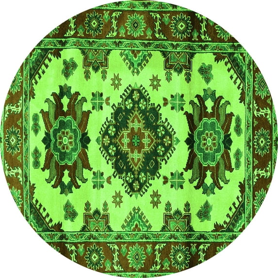 Ahgly Company Indoor Round Geometric Green Traditional Area Rugs, 6' Round