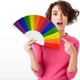 thumbnail image 6 of Rainbow Fans - Pride Folding Fans Made of Bamboo - Coloured Accessories for CSD Festival Rave Techno Wedding Party Women Men 9.06 In, 6 of 9