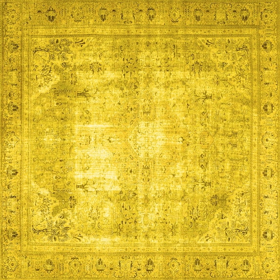 Ahgly Company Machine Washable Indoor Square Persian Yellow Traditional Area Rugs, 5' Square