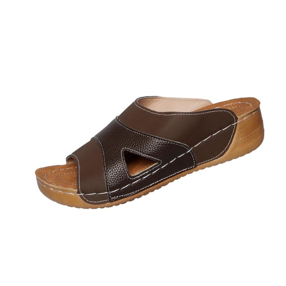 Wensltd Women Slippers Thick Soled Solid Color Summer Casual Sandals Outdoor Beach Daily Walking Comfort Coffee