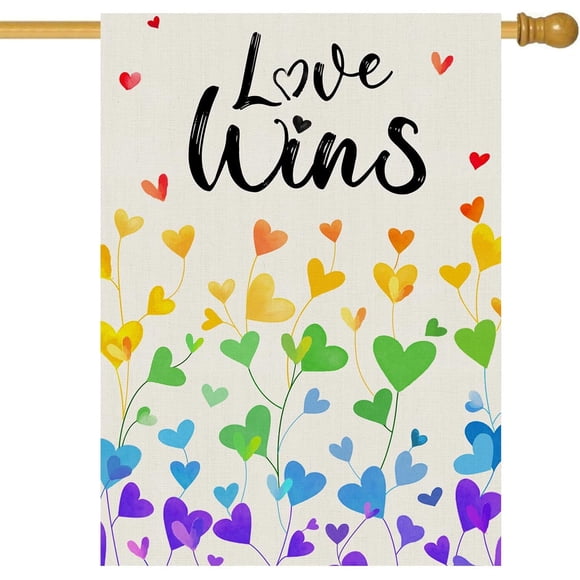 Spring Summer Pride Flag Love Wins Rainbow Flag,Burlap Double Sided 12 x 18 Decorative Small Garden Flag,lgbtq+Community Progress Equality Welcome garden Flag, Bisexual Patio Outside House Decoration