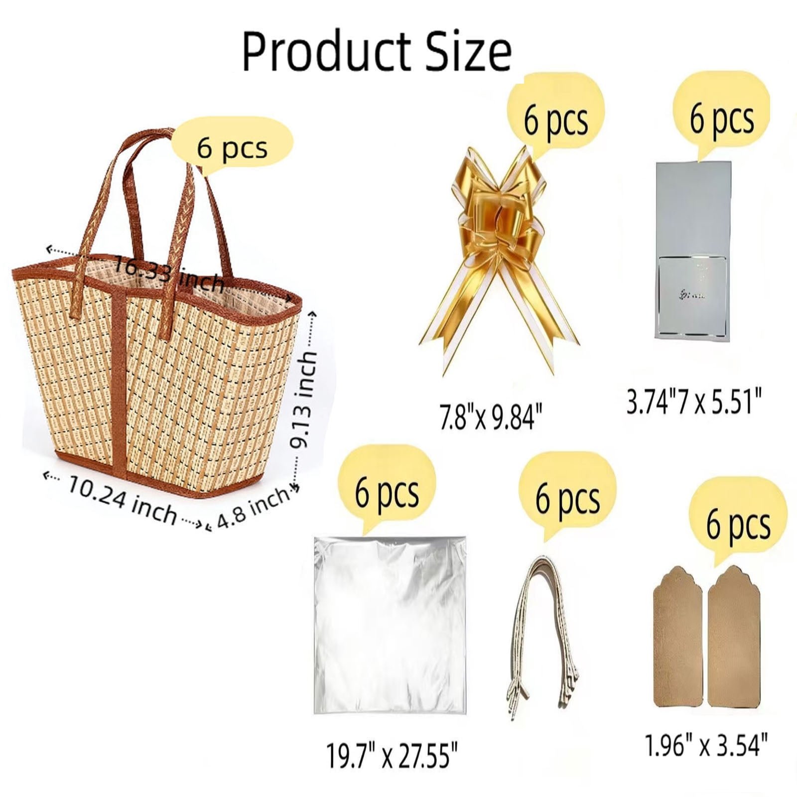 Forautely 6-Pack Large Foldable Bamboo Gift Baskets with Handles – Extra Big DIY Woven Set with Cellophane Bags, Bows, Cards for Mother's Day, Wedding, Easter, Birthday, Christmas