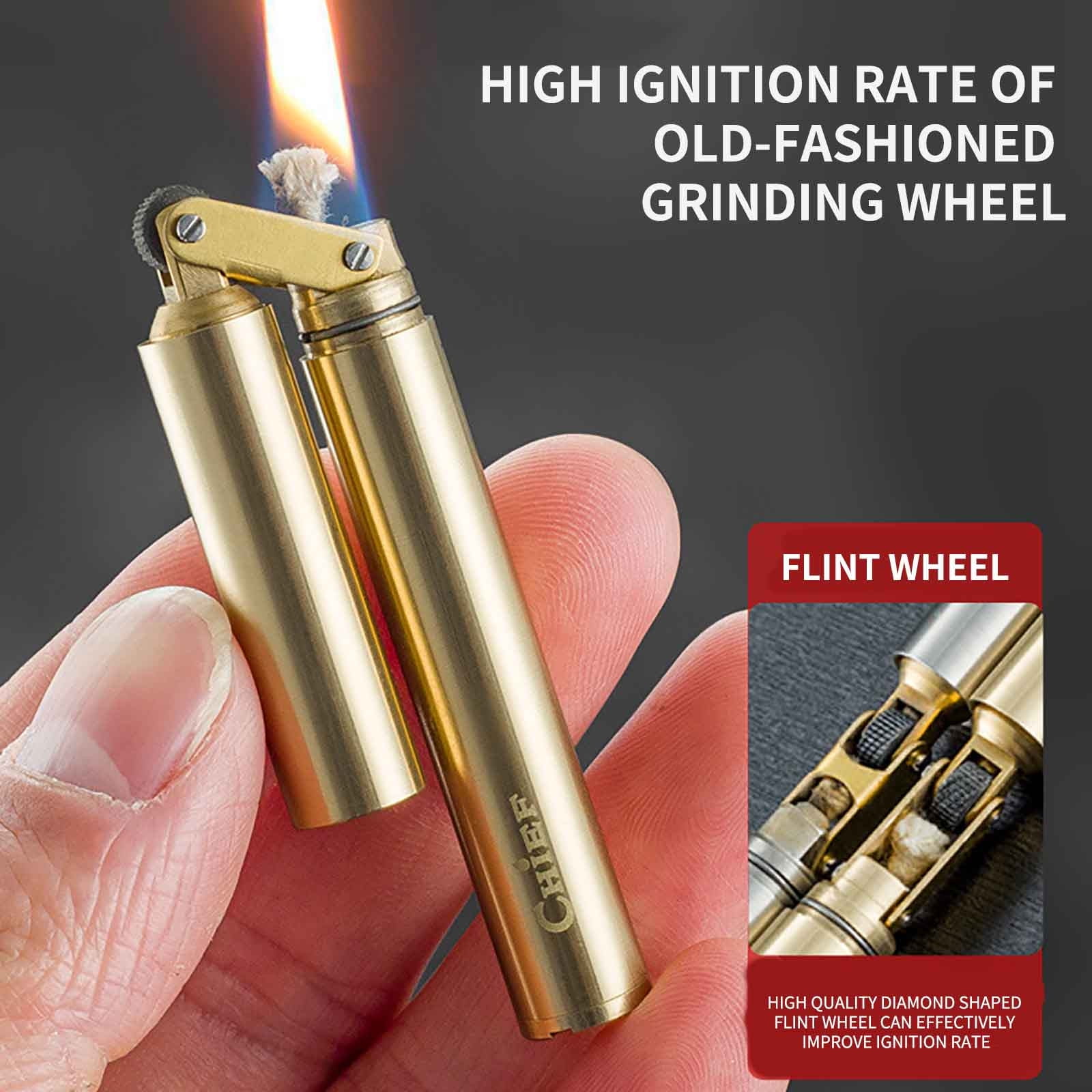 xqxayjr Brass Lighter Vintage Retro Drawer Automatic Ignition Kerosene Lighter, Solid Brass Windproof Refillable Lighter, Antique Pocket Lighter for Camping Hiking and Kits, Classic Style Lighter
