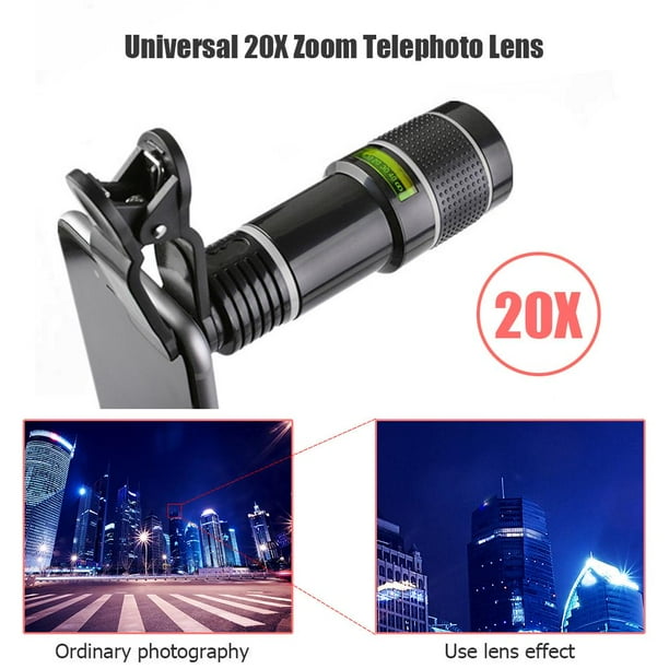 Lente de teleobjetivo con zoom universal 20X Lente de cámara externa para teléfono móvil con clip