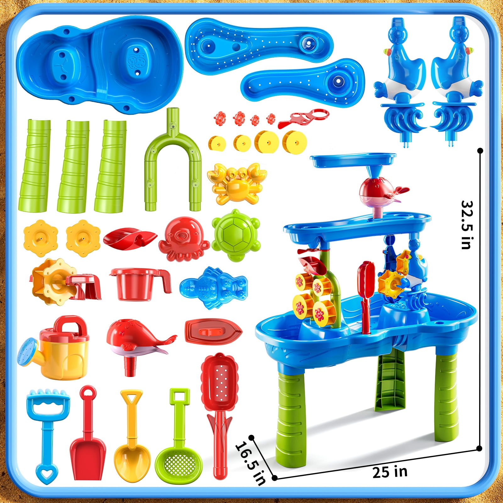Kids Sand Water Table ,3-Tier Sand and Water Play Table Toys for Toddlers Kids, Outdoor Activity Sensory Tables Outside Beach Toys for Toddler Boys Girls Age 3-5