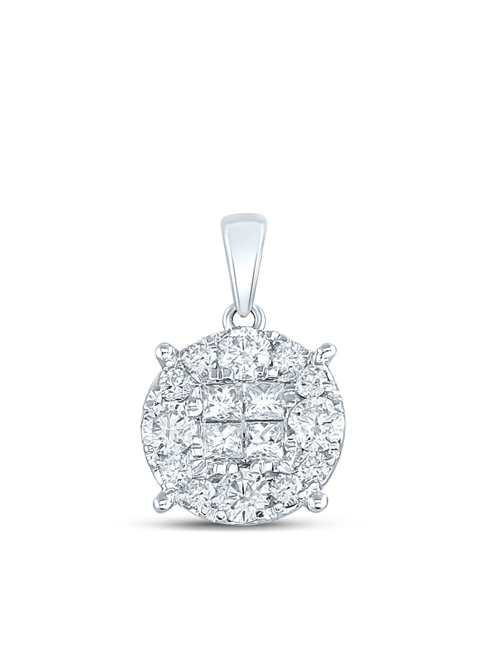 Womens Princess Diamond Cluster Pendant 