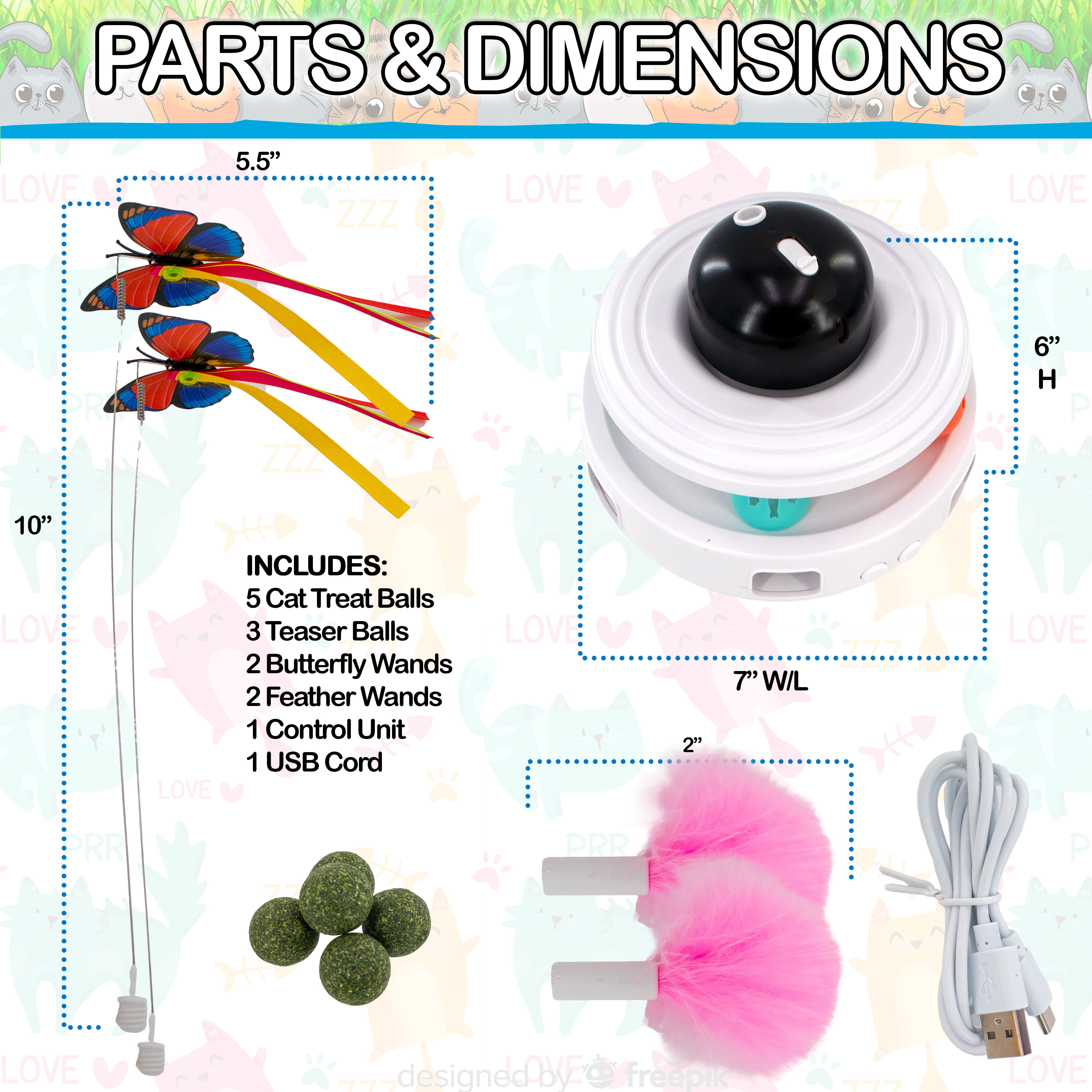Interactive Cat Toy with Laser, Catnip Balls, Bird chirps & Feather Wand for Indoor Cats
