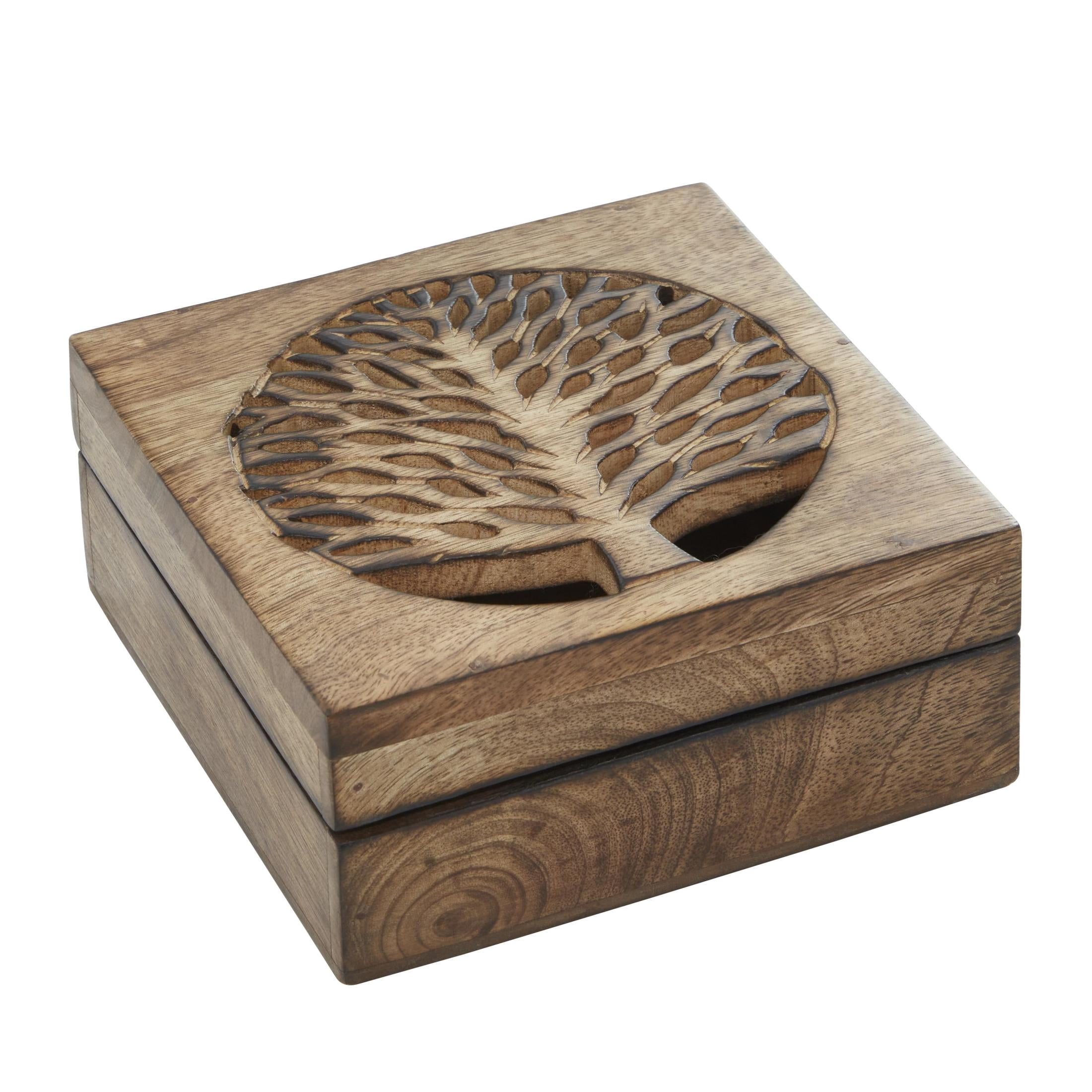 DecMode Tree Handmade Brown Wood Decorative Box with Hinged Lid, 3 Count
